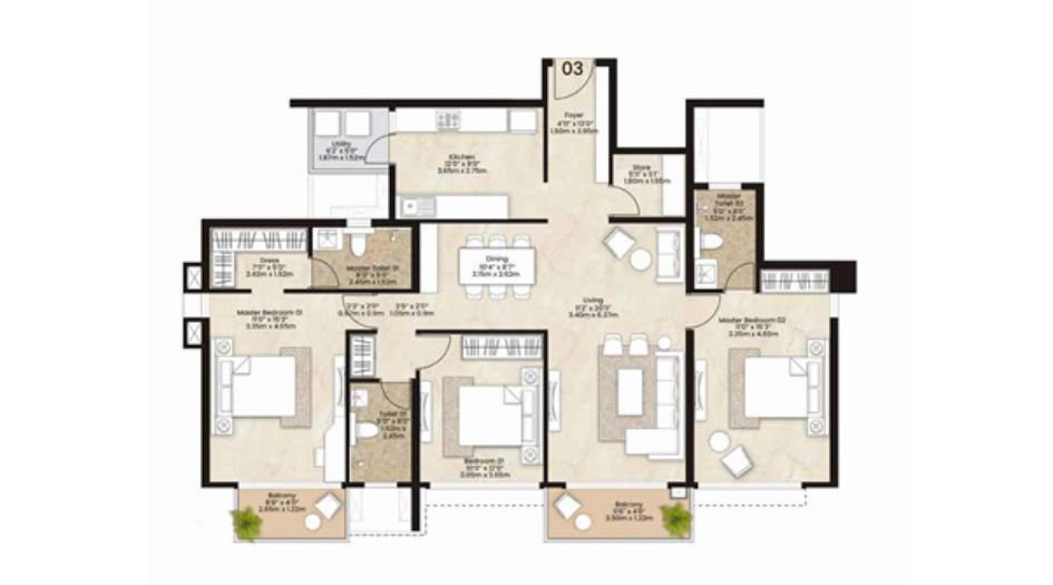 Mahindra- Citadel-Floor-Plan-3BHK-1377sqf